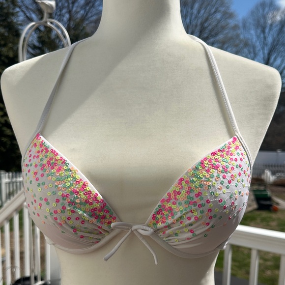 Victoria's Secret Other - Vintage Victoria's Secret White Sequin Halter Bikini Top